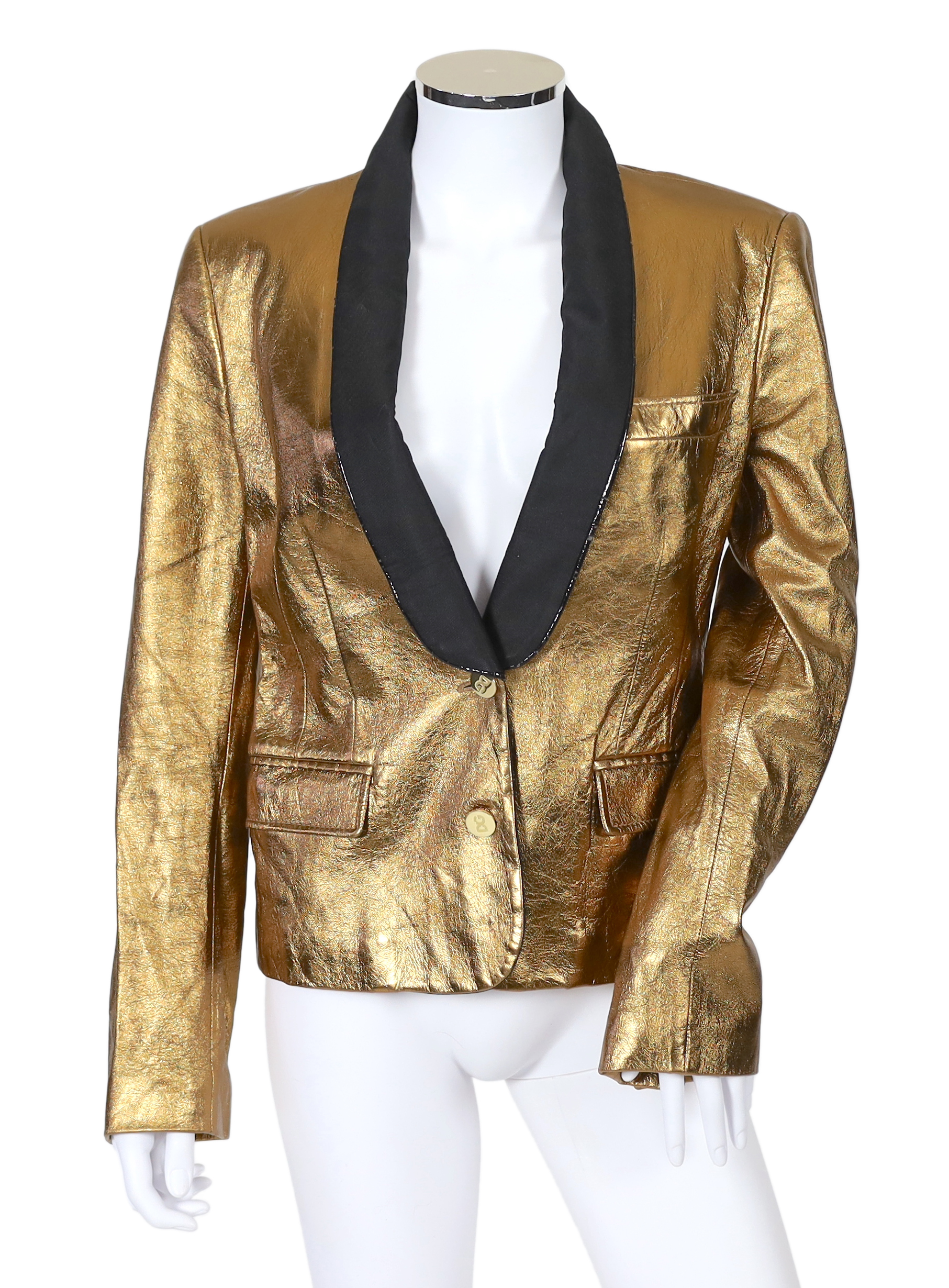 A lady's Dolce & Gabbana gold metallic leather jacket, size 42